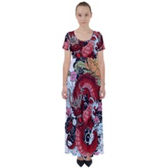 Drawing Red Dragon Legendary High Waist Short Sleeve Maxi Dress