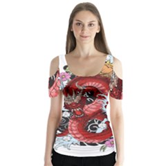 Drawing Red Dragon Legendary Butterfly Sleeve Cutout Tee 