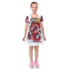 Drawing Red Dragon Legendary Kids  Short Sleeve Velvet Dress