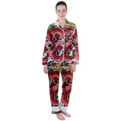 Drawing Red Dragon Legendary Satin Long Sleeve Pajamas Set