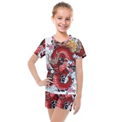 Drawing Red Dragon Legendary Kids  Mesh Tee And Shorts Set