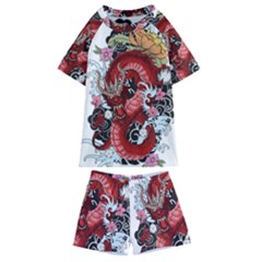 Drawing Red Dragon Legendary Kids  Swim Tee And Shorts Set