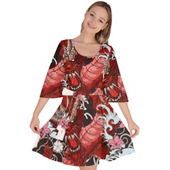 Drawing Red Dragon Legendary Velour Kimono Dress by Jancukart