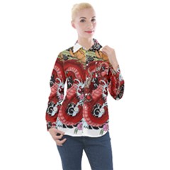 Drawing Red Dragon Legendary Women s Long Sleeve Pocket Shirt