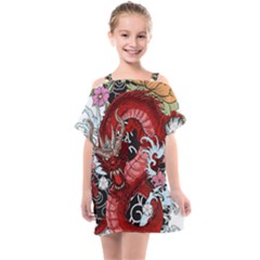 Drawing Red Dragon Legendary Kids  One Piece Chiffon Dress