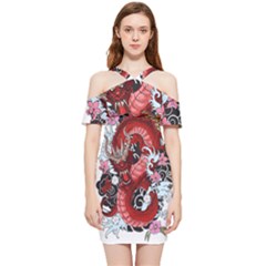 Drawing Red Dragon Legendary Shoulder Frill Bodycon Summer Dress by Jancukart