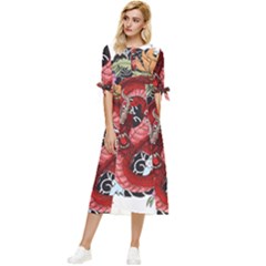 Drawing Red Dragon Legendary Bow Sleeve Chiffon Midi Dress by Jancukart