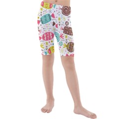 Candy Background Cartoon Kids  Mid Length Swim Shorts by Jancukart