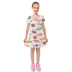 Candy Background Cartoon Kids  Short Sleeve Velvet Dress