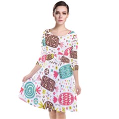 Candy Background Cartoon Quarter Sleeve Waist Band Dress by Jancukart