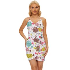 Candy Background Cartoon Wrap Tie Front Dress by Jancukart