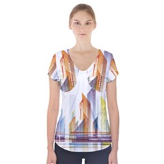 Building Artwork City Building Short Sleeve Front Detail Top