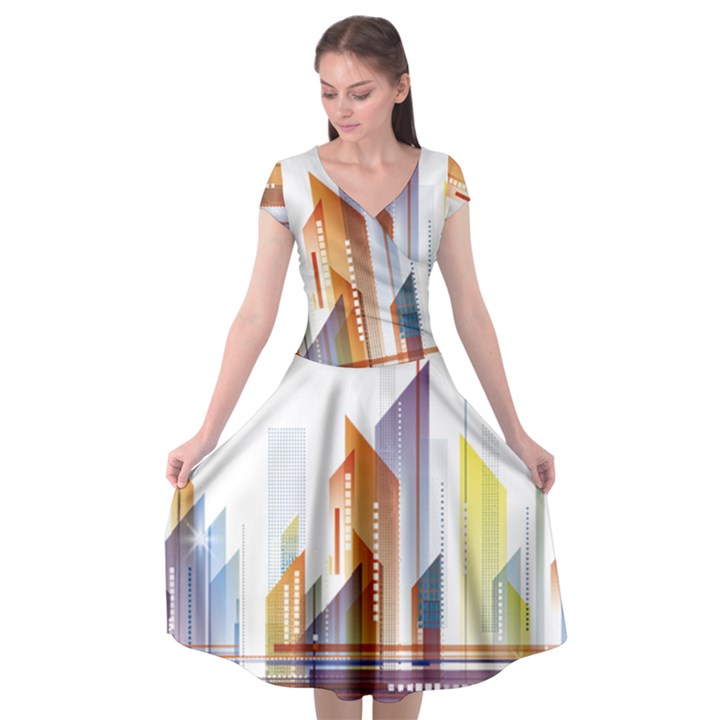 Building Artwork City Building Cap Sleeve Wrap Front Dress