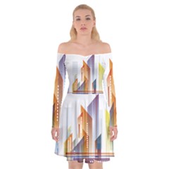 Building Artwork City Building Off Shoulder Skater Dress