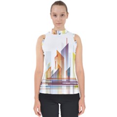 Building Artwork City Building Mock Neck Shell Top