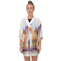 Building Artwork City Building Half Sleeve Chiffon Kimono