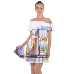 Building Artwork City Building Off Shoulder Velour Dress by Jancukart