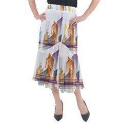 Building Artwork City Building Midi Mermaid Skirt