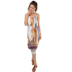 Building Artwork City Building Waist Tie Cover Up Chiffon Dress