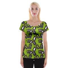 Cats And Skulls - Modern Halloween  Cap Sleeve Top by ConteMonfrey