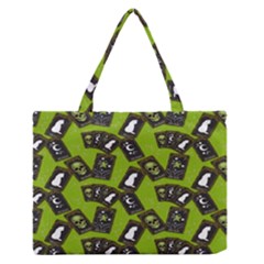 Cats And Skulls - Modern Halloween  Zipper Medium Tote Bag by ConteMonfrey