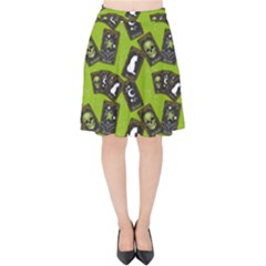 Cats And Skulls - Modern Halloween  Velvet High Waist Skirt by ConteMonfrey