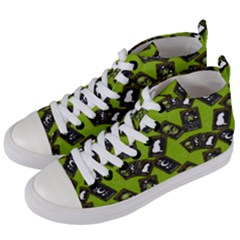 Cats And Skulls - Modern Halloween  Women s Mid-top Canvas Sneakers by ConteMonfrey