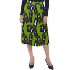 Cats And Skulls - Modern Halloween  Classic Velour Midi Skirt  by ConteMonfrey