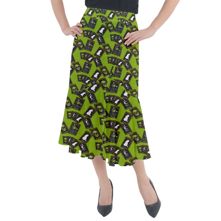 Cats And Skulls - Modern Halloween  Midi Mermaid Skirt