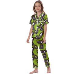 Cats And Skulls - Modern Halloween  Kids  Satin Short Sleeve Pajamas Set by ConteMonfrey