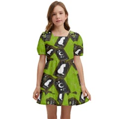 Cats And Skulls - Modern Halloween  Kids  Short Sleeve Dolly Dress by ConteMonfrey