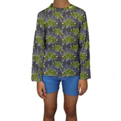 Halloween - Green Roses On Spider Web  Kids  Long Sleeve Swimwear by ConteMonfrey