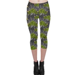 Halloween - Green Roses On Spider Web  Capri Leggings  by ConteMonfrey