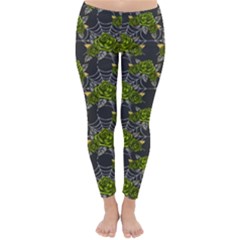 Halloween - Green Roses On Spider Web  Classic Winter Leggings by ConteMonfrey