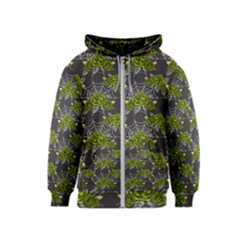 Halloween - Green Roses On Spider Web  Kids  Zipper Hoodie by ConteMonfrey