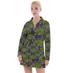 Halloween - Green Roses On Spider Web  Women s Long Sleeve Casual Dress by ConteMonfrey