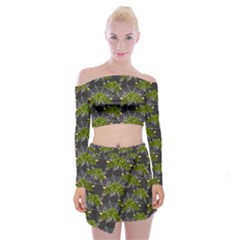 Halloween - Green Roses On Spider Web  Off Shoulder Top With Mini Skirt Set by ConteMonfrey