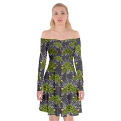 Halloween - Green Roses On Spider Web  Off Shoulder Skater Dress by ConteMonfrey