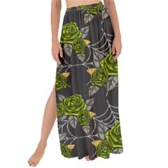 Halloween - Green Roses On Spider Web  Maxi Chiffon Tie-up Sarong by ConteMonfrey