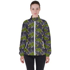 Halloween - Green Roses On Spider Web  Women s High Neck Windbreaker by ConteMonfrey