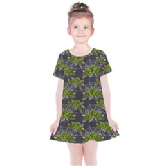 Halloween - Green Roses On Spider Web  Kids  Simple Cotton Dress by ConteMonfrey