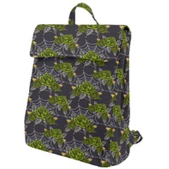 Halloween - Green Roses On Spider Web  Flap Top Backpack by ConteMonfrey