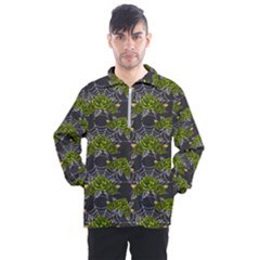 Halloween - Green Roses On Spider Web  Men s Half Zip Pullover by ConteMonfrey