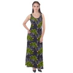 Halloween - Green Roses On Spider Web  Sleeveless Velour Maxi Dress by ConteMonfrey