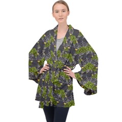 Halloween - Green Roses On Spider Web  Long Sleeve Velvet Kimono  by ConteMonfrey