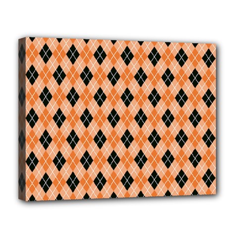 Halloween Inspired Black Orange Diagonal Plaids Canvas 14  X 11  (stretched) by ConteMonfrey