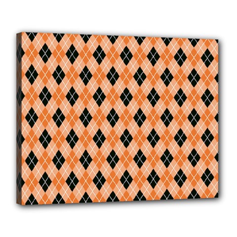 Halloween Inspired Black Orange Diagonal Plaids Canvas 20  X 16  (stretched) by ConteMonfrey