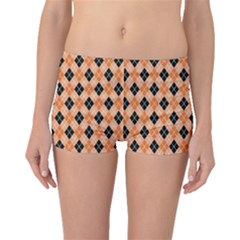 Halloween Inspired Black Orange Diagonal Plaids Boyleg Bikini Bottoms by ConteMonfrey