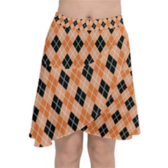 Halloween Inspired Black Orange Diagonal Plaids Chiffon Wrap Front Skirt by ConteMonfrey