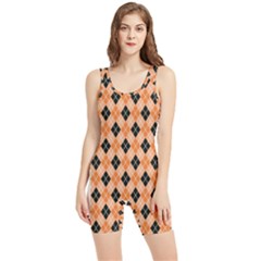 Halloween Inspired Black Orange Diagonal Plaids Women s Wrestling Singlet by ConteMonfrey